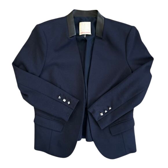 Rebecca Taylor Navy Blazer with Lamb Leather Collar & Peplum Hem – Stud Detail - Picture 3 of 7